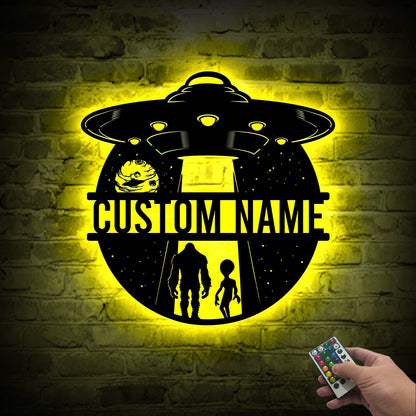 Custom Bigfoot Alien UFO Metal Sign with LED Lights