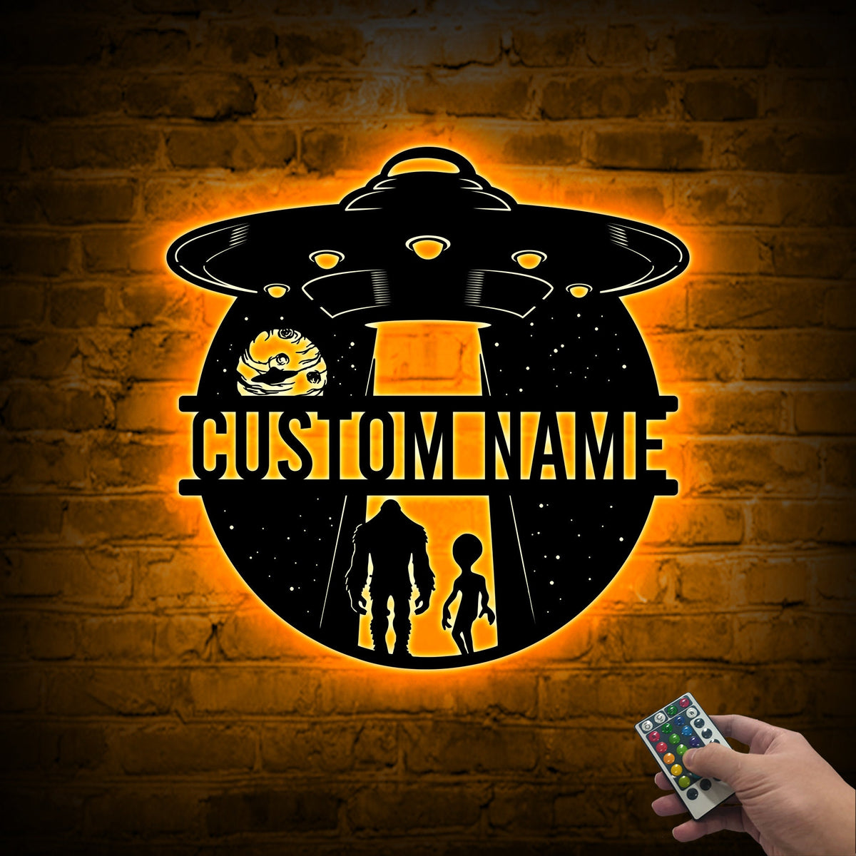 Custom Bigfoot Alien UFO Metal Sign with LED Lights
