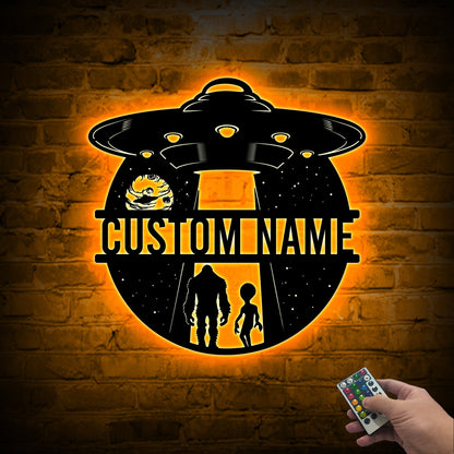 Custom Bigfoot Alien UFO Metal Sign with LED Lights