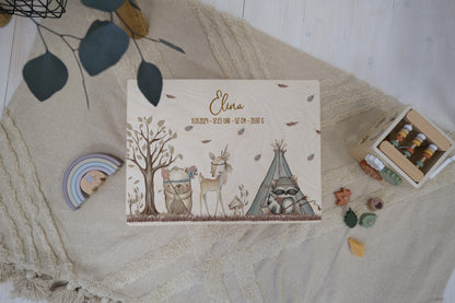 Baby Shower Gift Personalized - Memory Box Wooden with Name, Baptism or Birth Gift Boy Girl, FSC Birch Boho Forest Animals