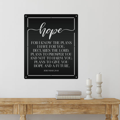 Christian Wall Decor - Inspirational Hope Bible Verse Metal Sign - Jeremiah 29:11 Wall Art