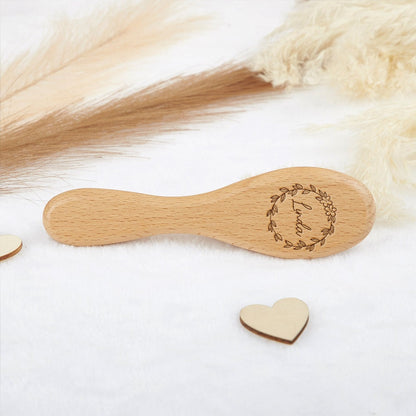 Personalized Baby Hair Brush: Custom Beech Wood Newborn Gift
