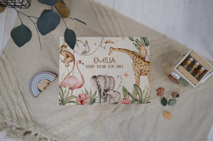 Baby Shower Gift Personalized - Memory Box Jungle with Name, Birth or Baptism Gift Newborn Boy Girl, FSC Birch Wood Keepsake Box