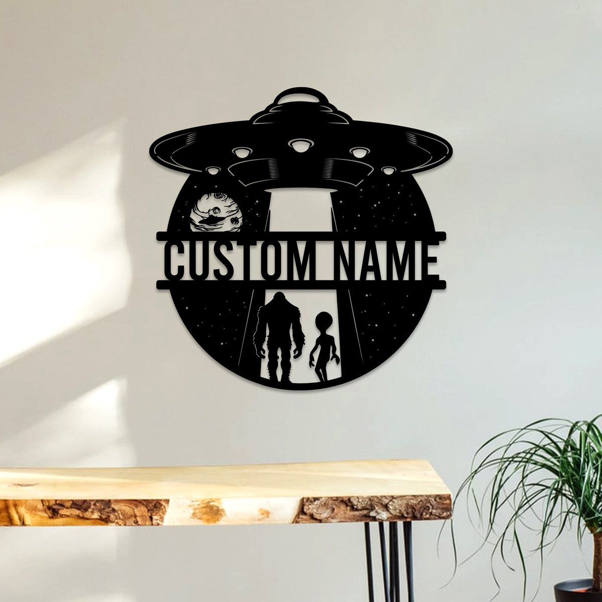 Custom Bigfoot Alien UFO Metal Sign with LED Lights