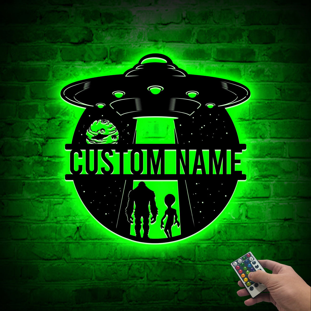 Custom Bigfoot Alien UFO Metal Sign with LED Lights