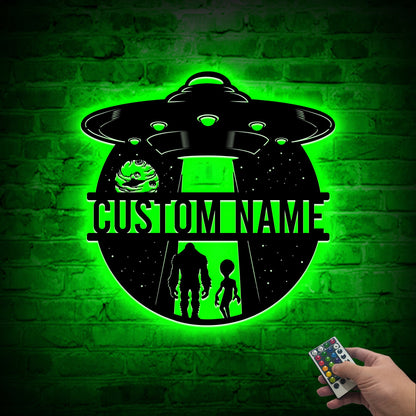 Custom Bigfoot Alien UFO Metal Sign with LED Lights