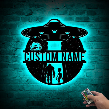 Custom Bigfoot Alien UFO Metal Sign with LED Lights