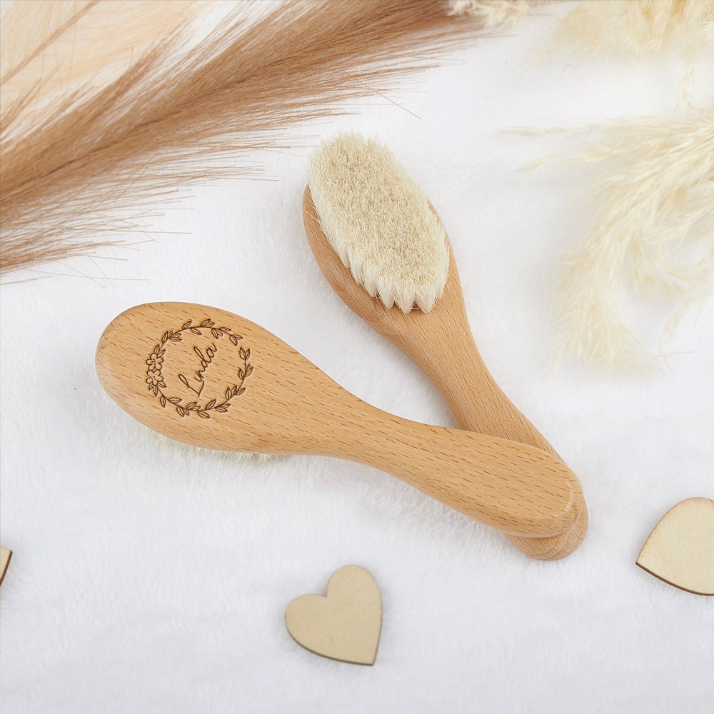 Personalized Baby Hair Brush: Custom Beech Wood Newborn Gift