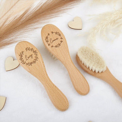 Personalized Baby Hair Brush: Custom Beech Wood Newborn Gift
