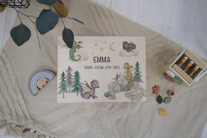 Baby Shower Gift Personalized - Dragon Memory Box Wooden with Name, Newborn Gift Boy or Girl, Birth or Baptism Keepsake Box FSC Birch