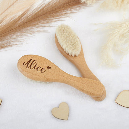 Personalized Baby Hair Brush: Custom Beech Wood, Newborn Gift