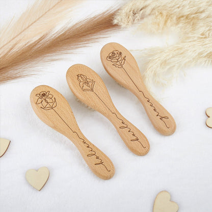 Personalized Baby Hairbrush: Beech Wood, Soft Wool Bristles