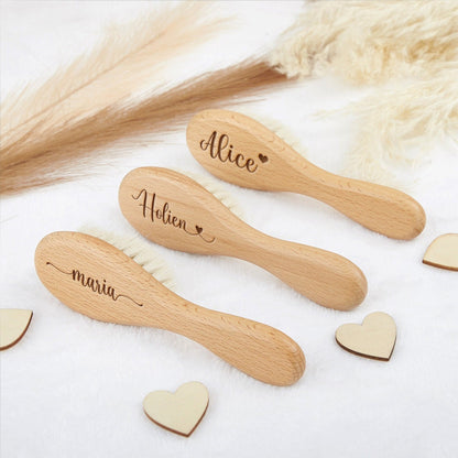 Personalized Baby Hair Brush: Custom Beech Wood, Newborn Gift