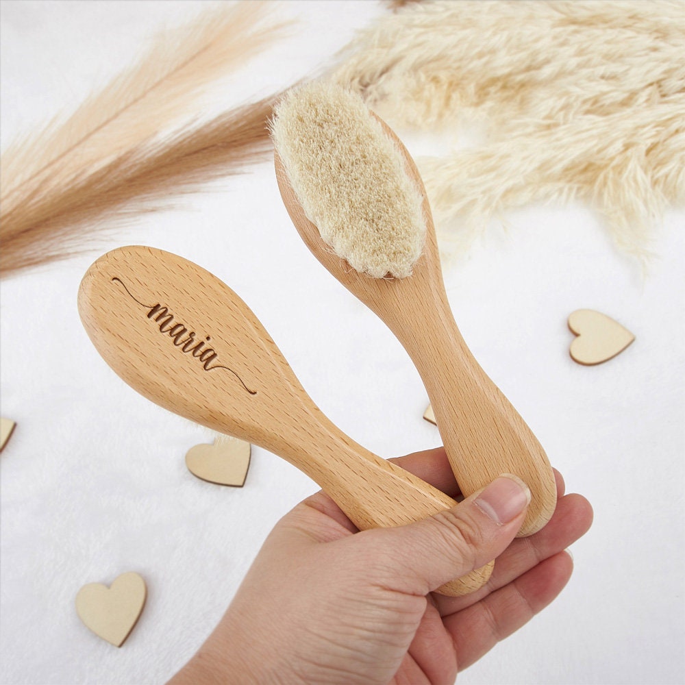 Personalized Baby Hair Brush: Custom Beech Wood, Newborn Gift