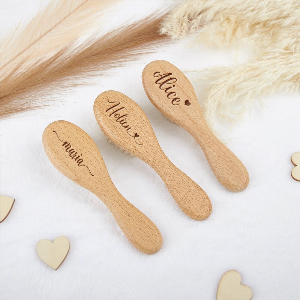 Personalized Baby Hair Brush: Custom Beech Wood, Newborn Gift