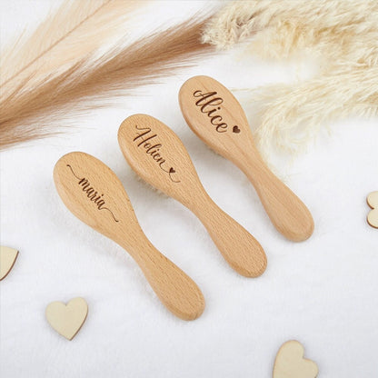 Personalized Baby Hair Brush: Custom Beech Wood, Newborn Gift