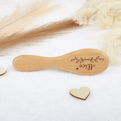 Personalized Baby Hair Brush: Engraved Beech Wood, Newborn Gift