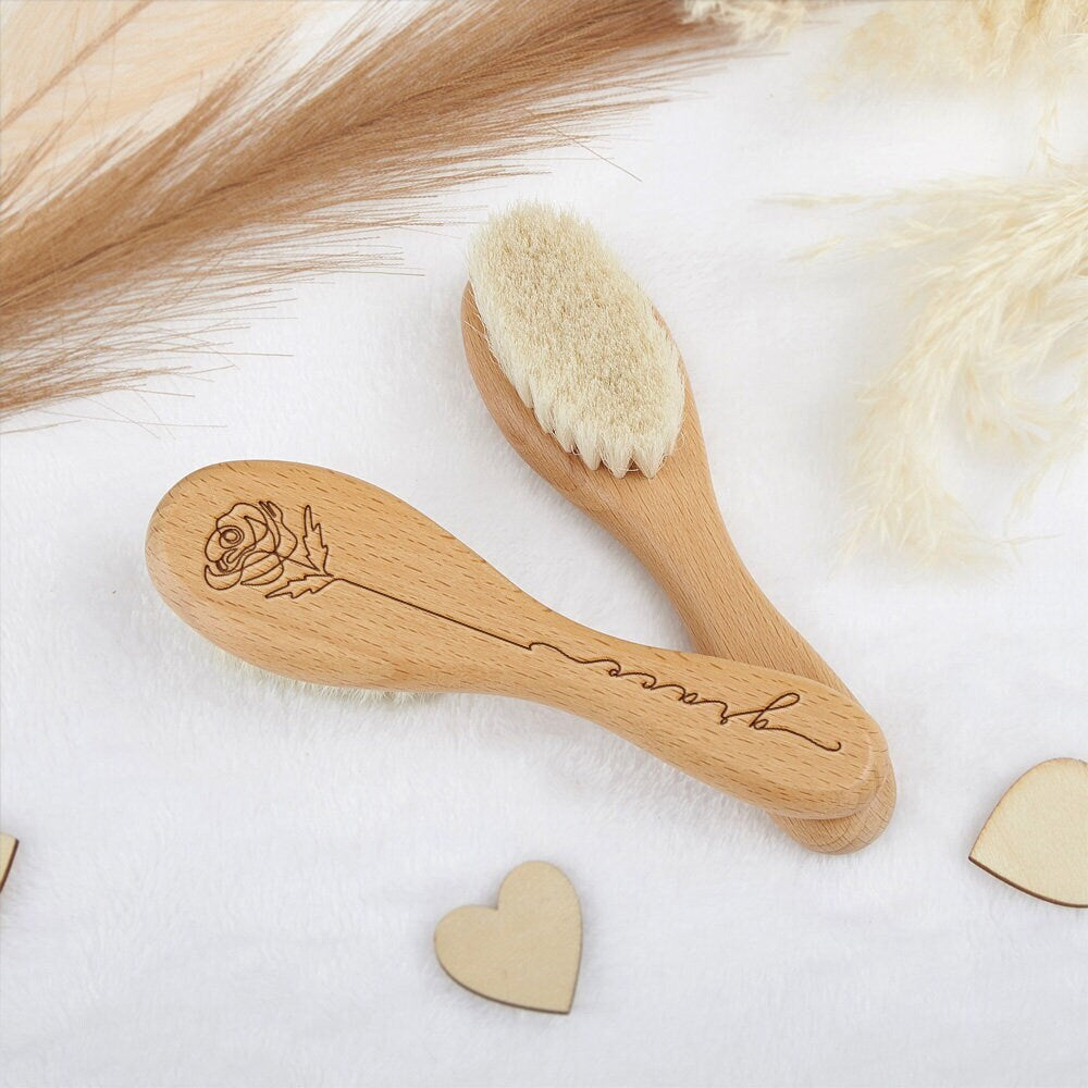 Personalized Baby Hairbrush: Beech Wood, Soft Wool Bristles