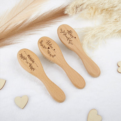 Personalized Baby Hair Brush: Engraved Beech Wood, Newborn Gift
