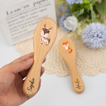 Personalized Beech Wood Baby Hairbrush: Engraved Name Keepsake | DI78 | PD99