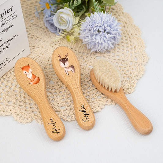 Personalized Beech Wood Baby Hairbrush: Engraved Name Keepsake | DI78 | PD99