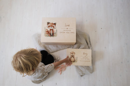 Baby Shower Gift Personalized - Memory Box Otter with Name, Birth or Baptism Gift Boy Girl, FSC Birch Wood Keepsake Box