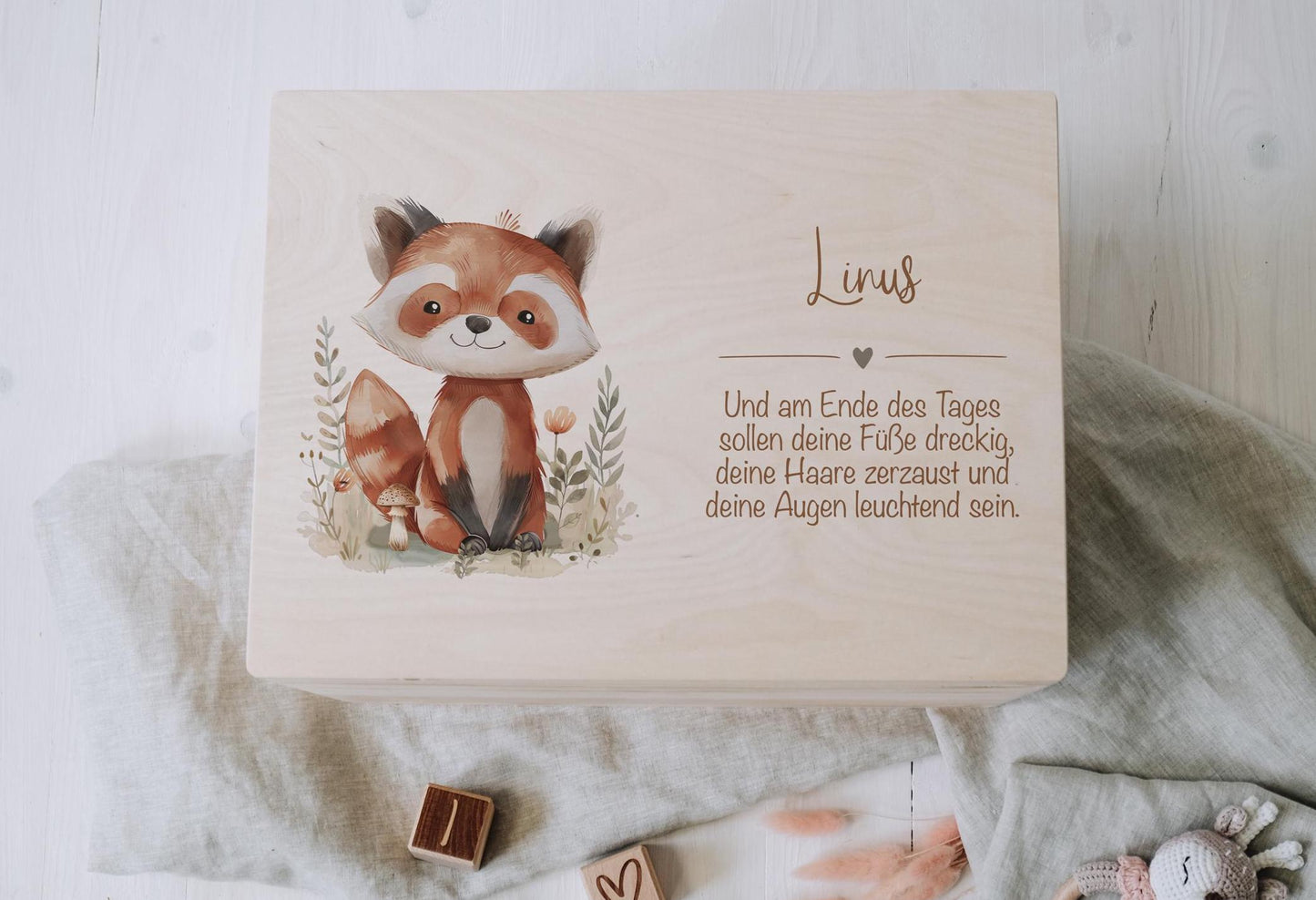 Baby Shower Gift Personalized - Memory Box Woodland Animal with Name, Baptism or Birth Gift Boy Girl, FSC Birch Wood Keepsake Box