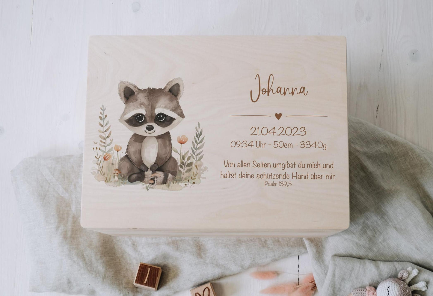 Baby Shower Gift Personalized - Memory Box Woodland Animal with Name, Baptism or Birth Gift Boy Girl, FSC Birch Wood Keepsake Box
