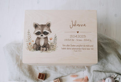 Baby Shower Gift Personalized - Memory Box Woodland Animal with Name, Baptism or Birth Gift Boy Girl, FSC Birch Wood Keepsake Box