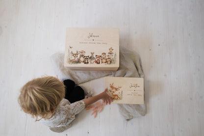 Baby Shower Gift Personalized - Memory Box with Bear, Name & Birth Date, Baptism or Christening Gift, FSC Birch Wood Keepsake Box
