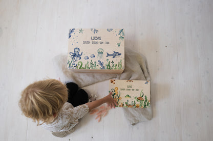 Baby Shower Gift Personalized - Memory Box with Ocean Animals, Birth or Baptism Gift, FSC Birch Wood Keepsake Box