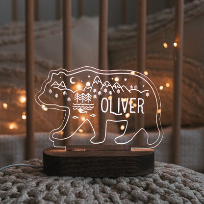 Boho Forest Bear LED Light Personalized - Nursery Decor - Christmas Gifts For Grandson
