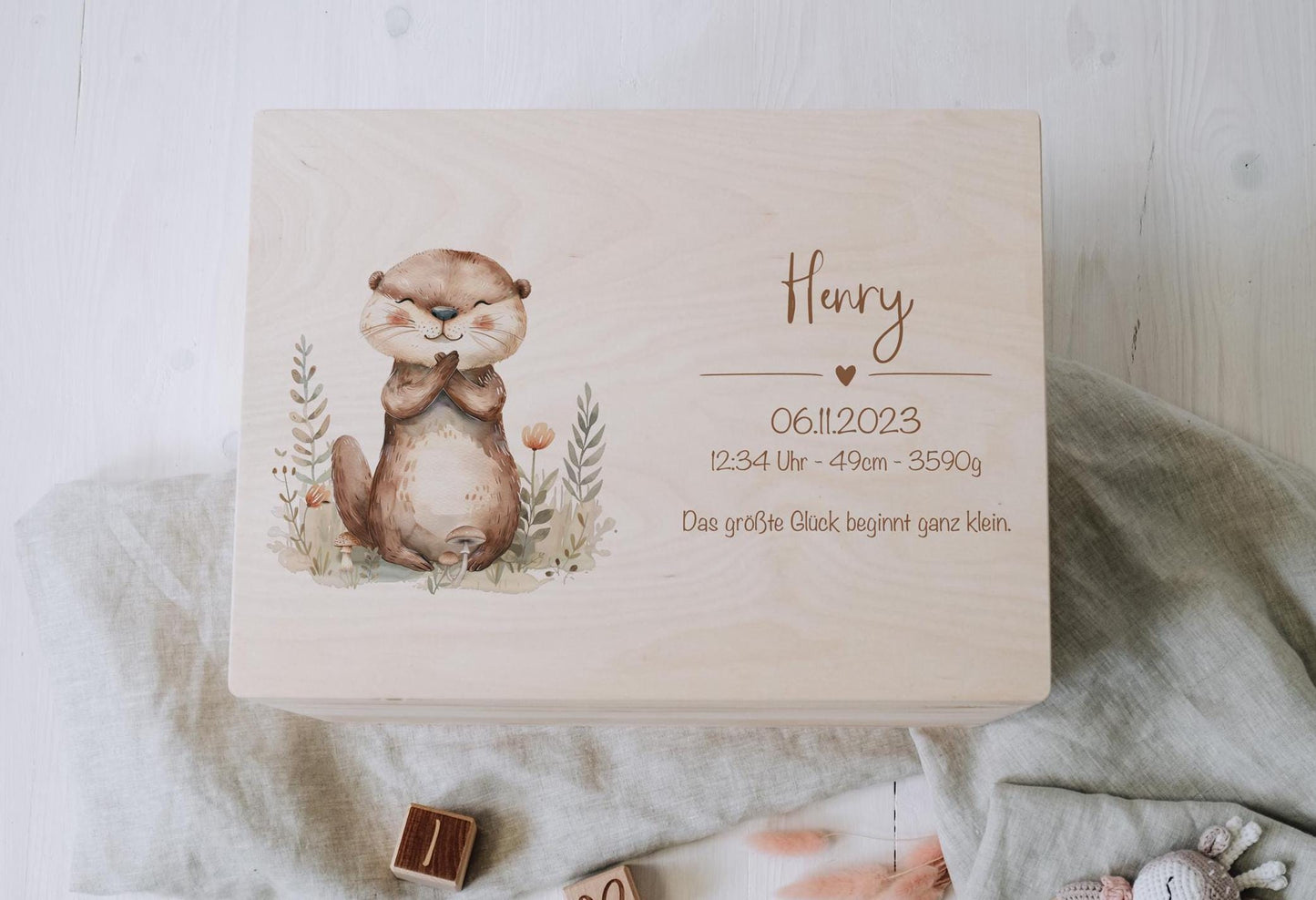 Baby Shower Gift Personalized - Memory Box Woodland Animal with Name, Baptism or Birth Gift Boy Girl, FSC Birch Wood Keepsake Box