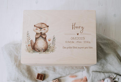 Baby Shower Gift Personalized - Memory Box Woodland Animal with Name, Baptism or Birth Gift Boy Girl, FSC Birch Wood Keepsake Box