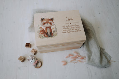 Baby Shower Gift Personalized - Memory Box Red Panda with Name, Birth or Baptism Gift Newborn Boy Girl, FSC Birch Wood Keepsake Box 2 Sizes