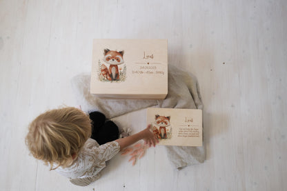 Baby Shower Gift Personalized - Memory Box Red Panda with Name, Birth or Baptism Gift Newborn Boy Girl, FSC Birch Wood Keepsake Box 2 Sizes