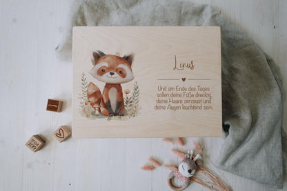 Baby Shower Gift Personalized - Memory Box Red Panda with Name, Birth or Baptism Gift Newborn Boy Girl, FSC Birch Wood Keepsake Box 2 Sizes