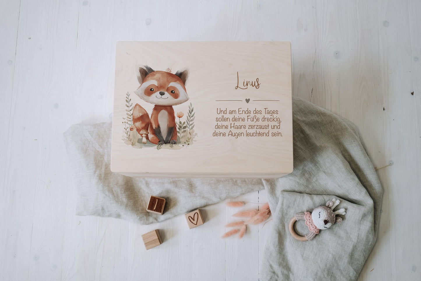 Baby Shower Gift Personalized - Memory Box Red Panda with Name, Birth or Baptism Gift Newborn Boy Girl, FSC Birch Wood Keepsake Box 2 Sizes