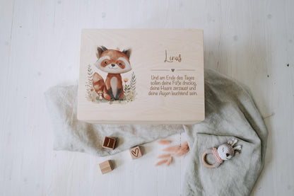 Baby Shower Gift Personalized - Memory Box Red Panda with Name, Birth or Baptism Gift Newborn Boy Girl, FSC Birch Wood Keepsake Box 2 Sizes
