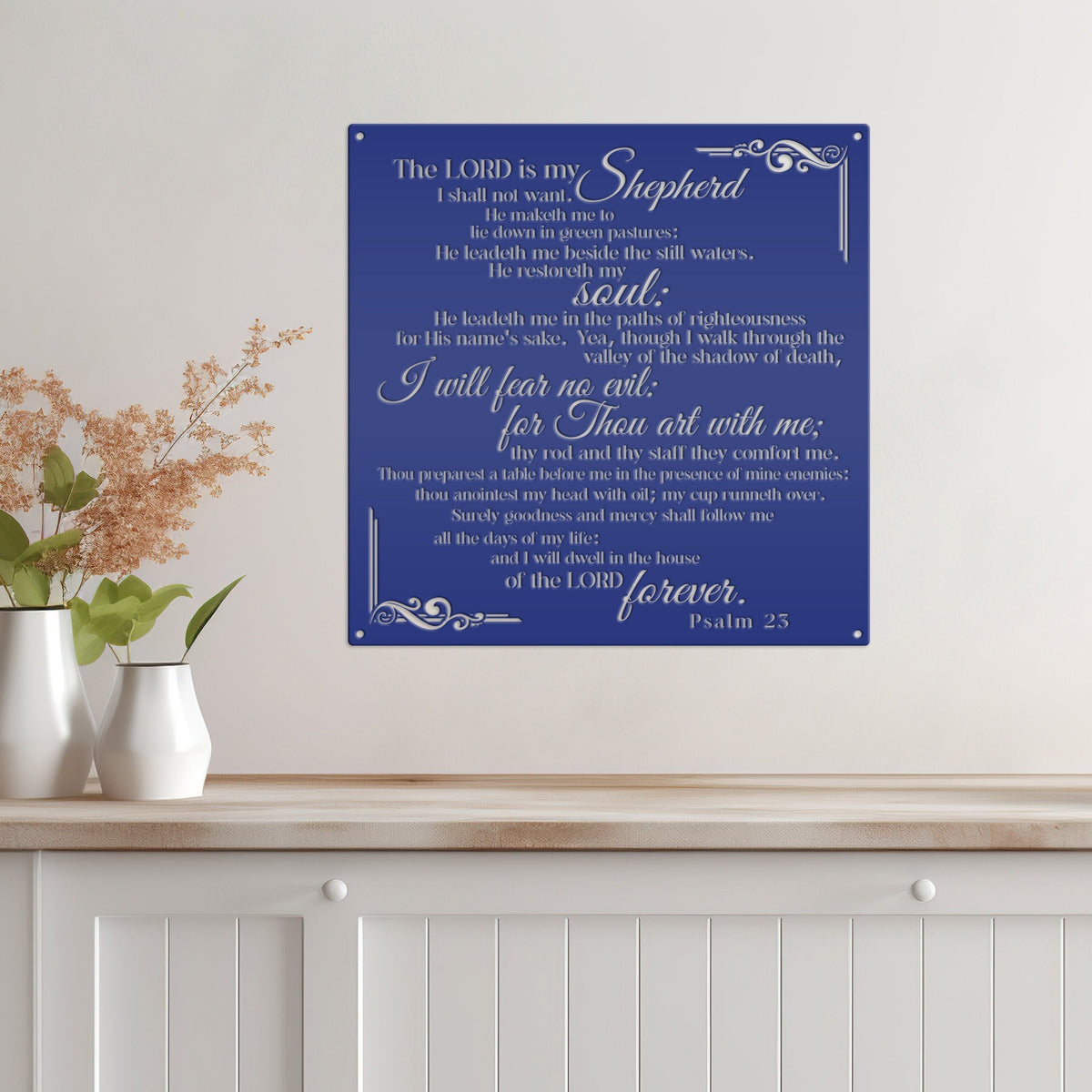 Inspirational Psalm 23 Metal Wall Hanging - Christian Home Decor - Laser Cut Jesus Art - Bible Verse Farmhouse Decoration - Religious Signs