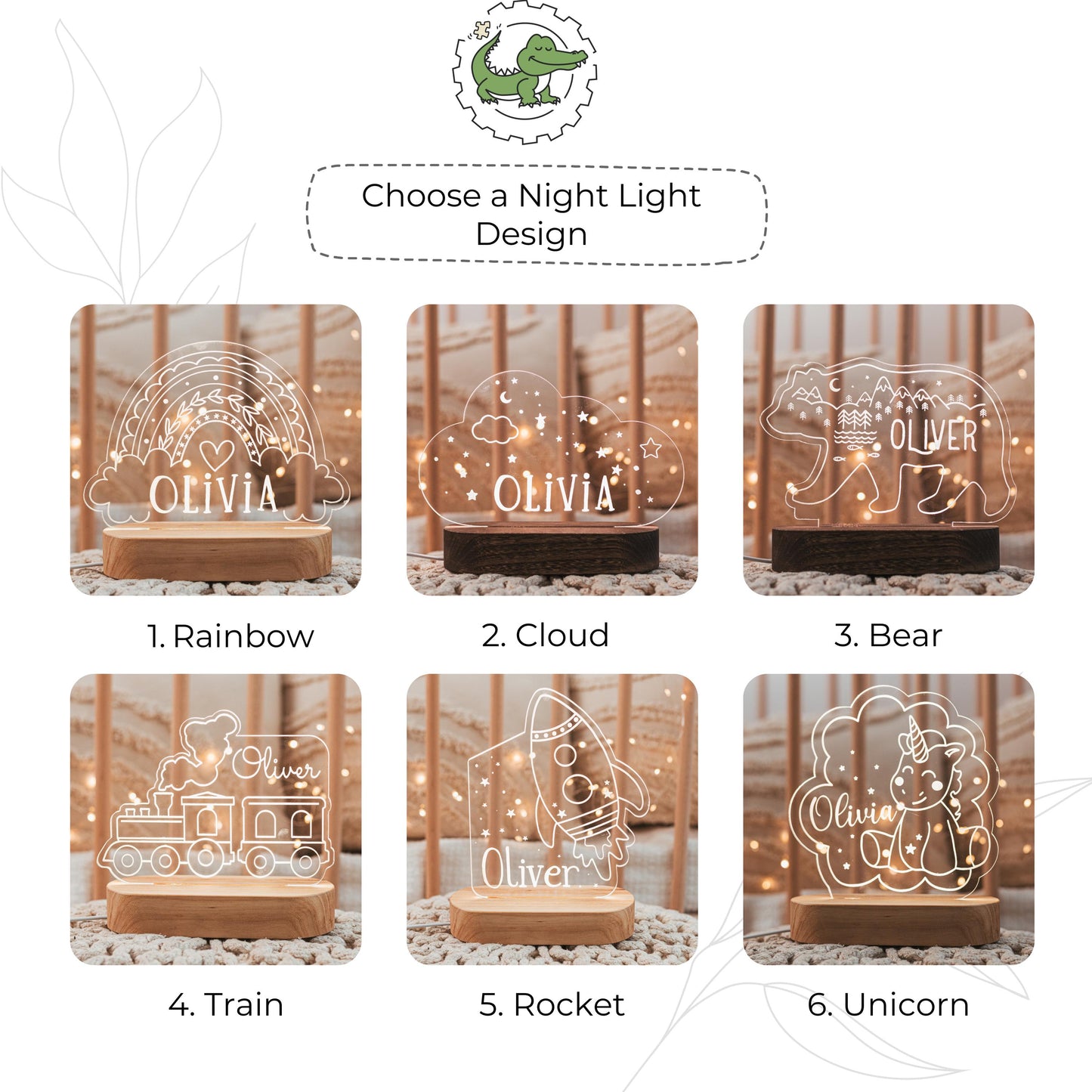 Boho Forest Bear LED Light Personalized - Nursery Decor - Christmas Gifts For Grandson
