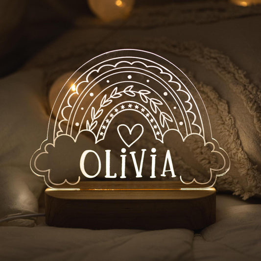 Custom Name Baby Night Light Cute Rainbow Night Light Baby Room Decor Handmade Bedroom Lamp Easter Gift For Kids First Birthday Gift