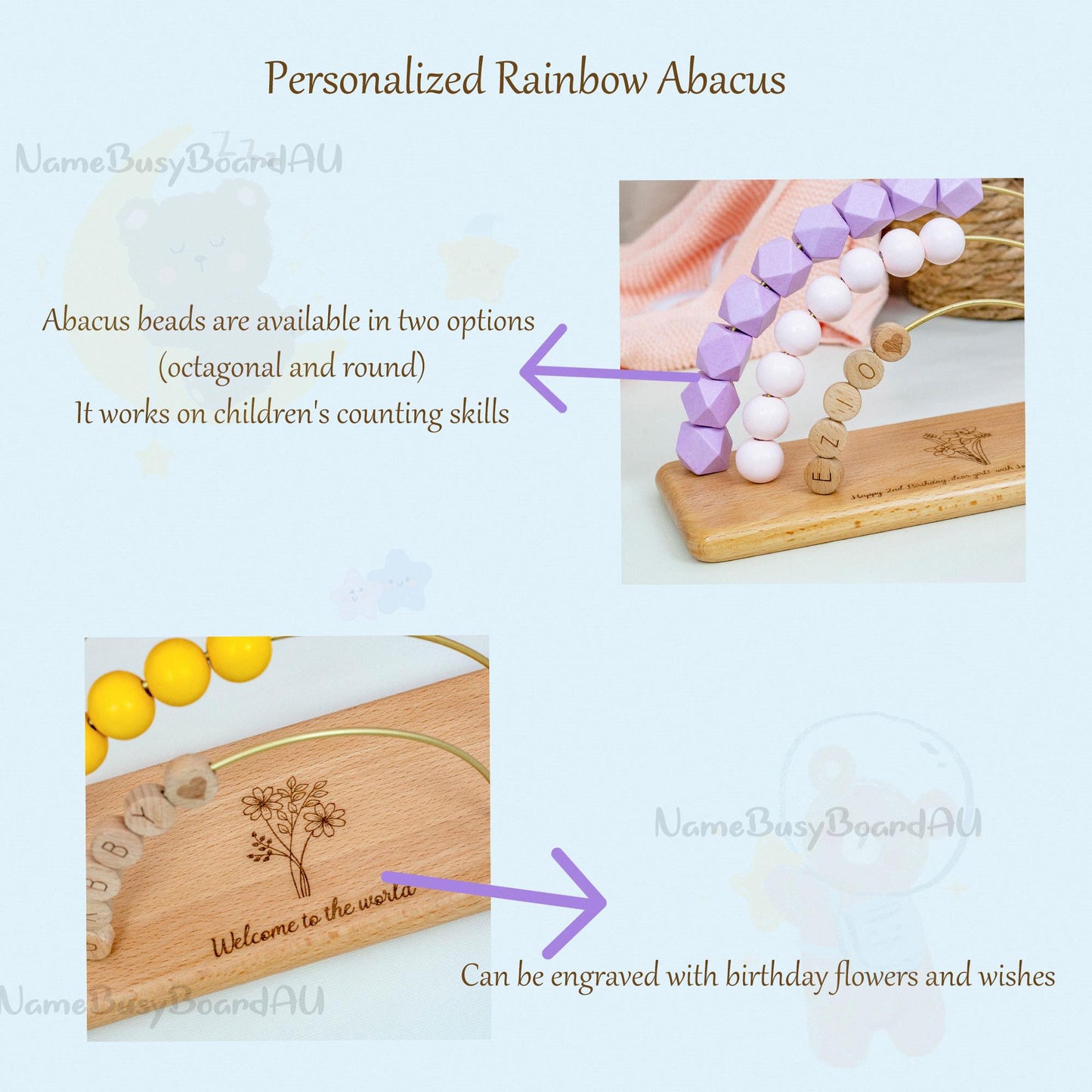 Personalized rainbow abacus,Custom Baby Gifts, toddler educational toy, toddler birthday gift