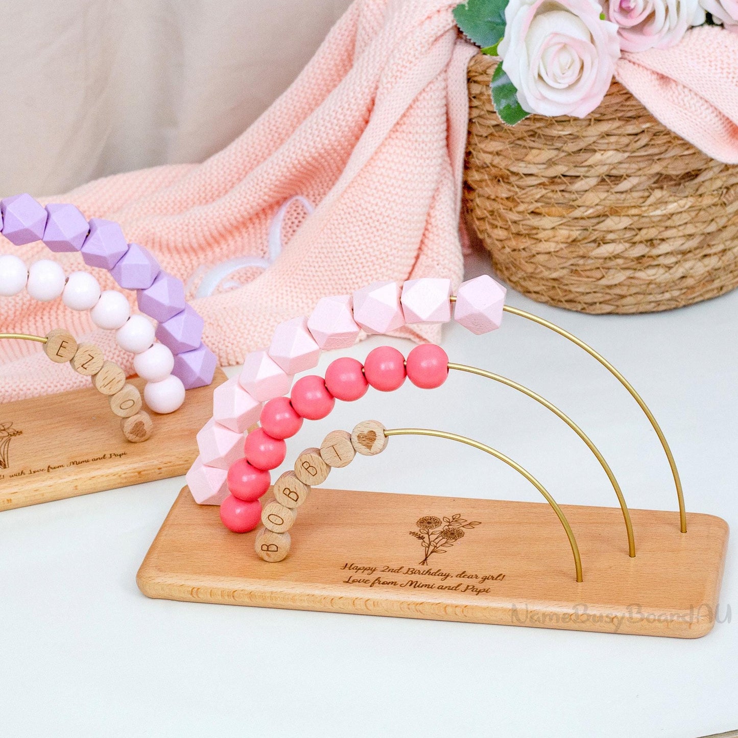 Personalized toddler name abacu, wooden rainbow abacu, custom name abacu, children birthday gift, toddler educational toy, Montessori toy