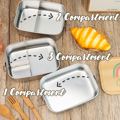 Personalized Wooden Lunch Box, Custom Rainbow Lunch Box for Kids, Stainless Steel Lunch Box, Back-to-School Gift, Kids' Birthday Gift
