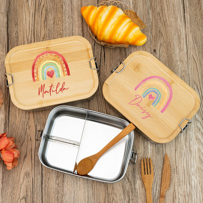 Personalized Rainbow Lunch Box for Children, Back To School Gift, Stainless Steel Lunch Box, Kids Snack Box with Name,Boy Girl Birthday Gift