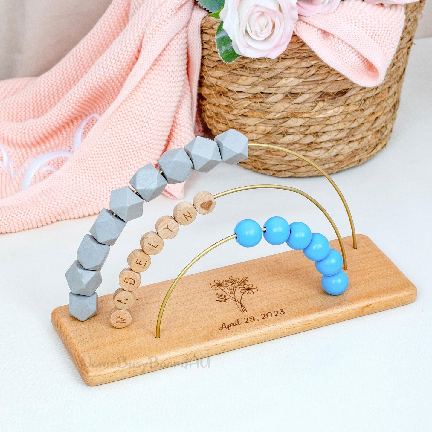 Personalized toddler name abacu, wooden rainbow abacu, custom name abacu, children birthday gift, toddler educational toy, Montessori toy
