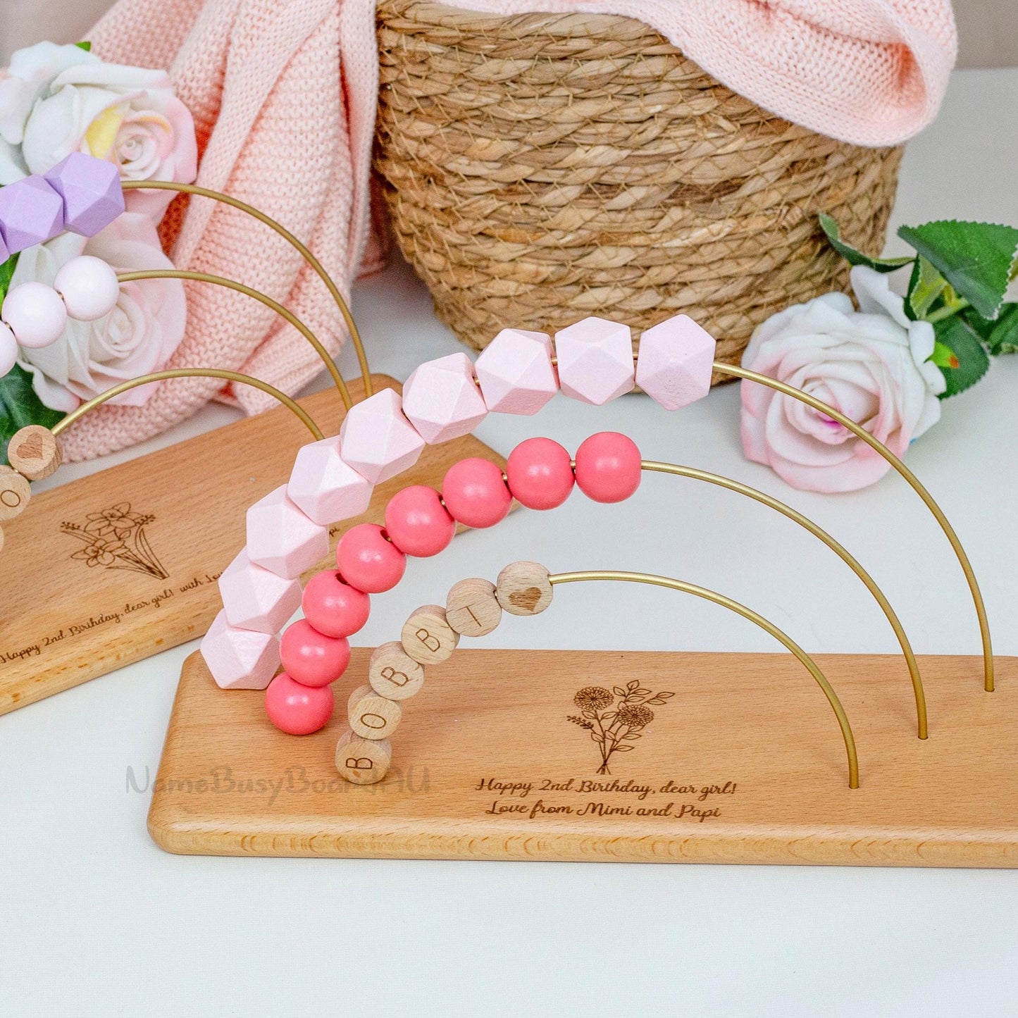 Personalized toddler name abacu, wooden rainbow abacu, custom name abacu, children birthday gift, toddler educational toy, Montessori toy