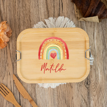 Personalized Wooden Lunch Box, Custom Rainbow Lunch Box for Kids, Stainless Steel Lunch Box, Back-to-School Gift, Kids' Birthday Gift