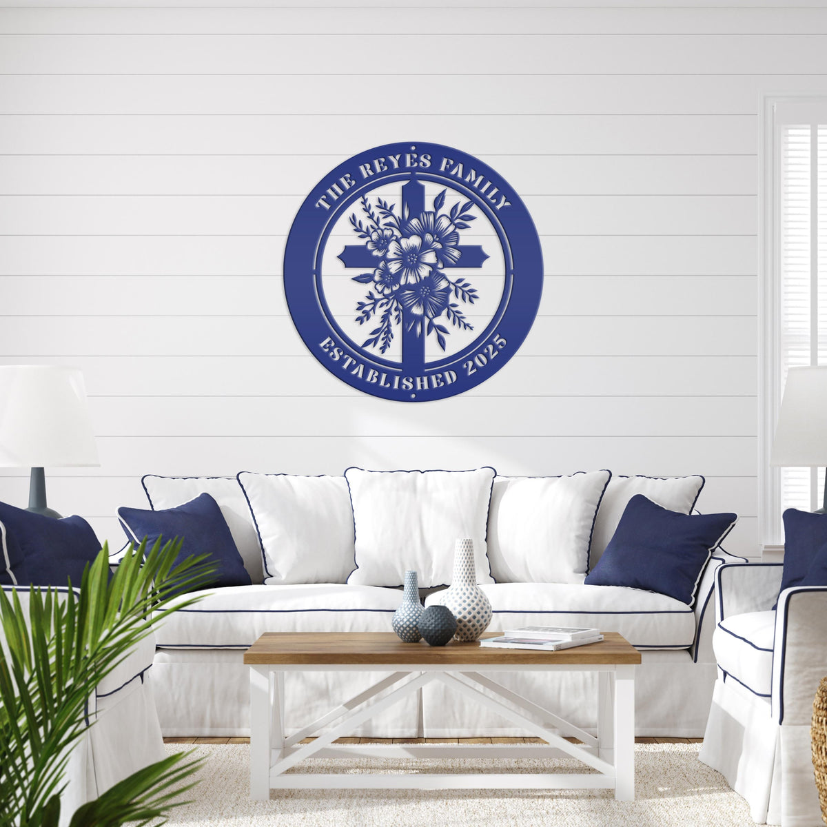 Christian Cross Wall Decor - Faith Inspired Front Door Hanger - Personalized Religious Sign - Outdoor Address Plaque - Custom Memorial Signs